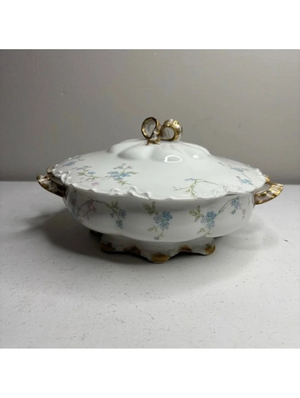 Antique Haviland Limoges Schleiger 441b Blue Floral Covered Vegetable Tureen
